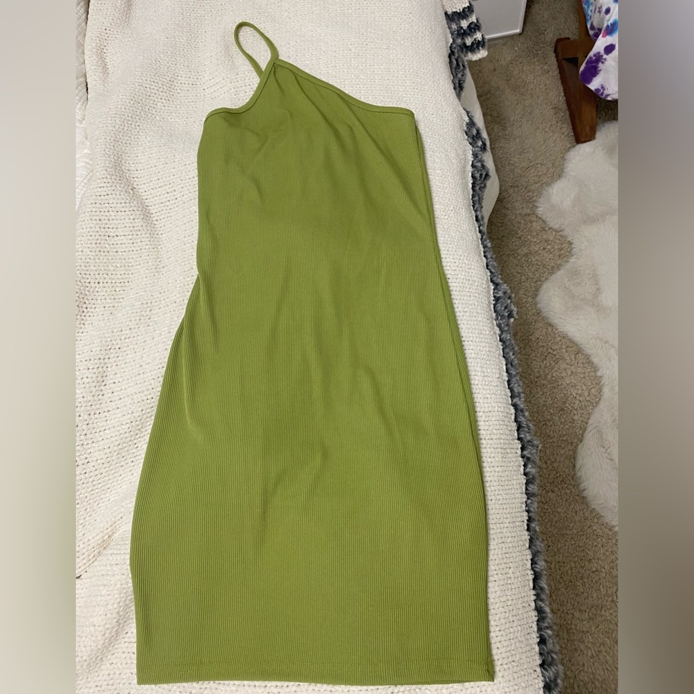 PrettyLittleThing one shoulder green mini dress